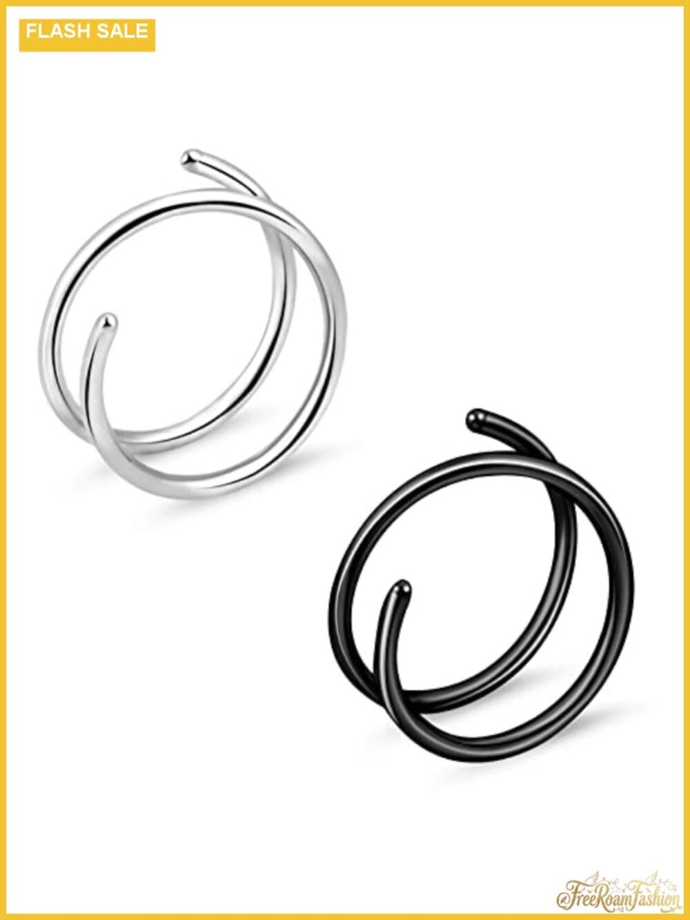20G Double Nose Ring Hoop for Single Piercing - 2 Pack Body Jewelry